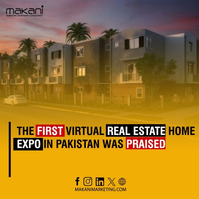 Virtual Real Estate Home Expo banner with Jang Group logo, symbolizing the success and praise of the event in Pakistan.