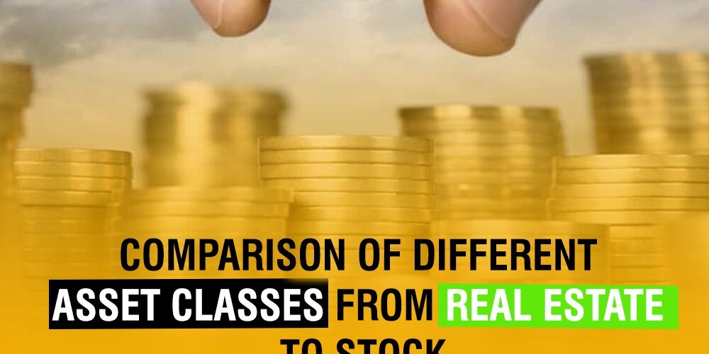 Comparison of real estate and stock investments showing a house and stock market graphs
