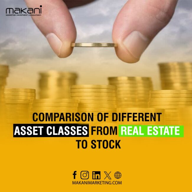 Comparison of real estate and stock investments showing a house and stock market graphs