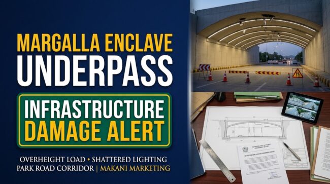 Overheight Truck Smashes Lighting Fixtures at Newly Inaugurated Margalla Enclave Underpass in Islamabad Overheight Truck Smashes Lighting Fixtures at Newly Inaugurated Margalla Enclave Underpass in Islamabad