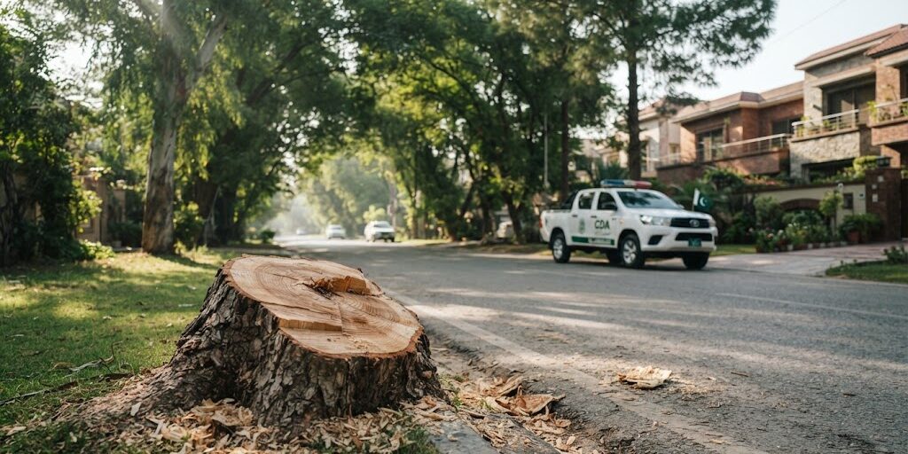 CDA Officials Suspended Illegal Tree Cutting Islamabad Sector F-8 CDA Officials Suspended Illegal Tree Cutting Islamabad Sector F-8