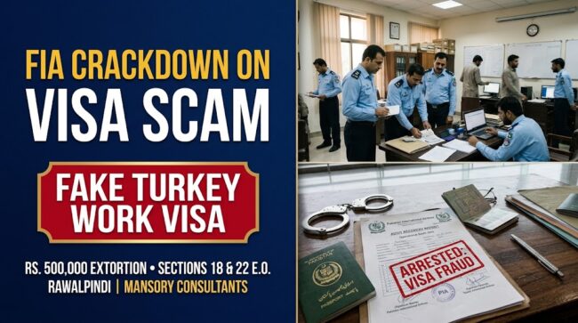 FIA Rawalpindi Apprehends Suspect in Rs. 500,000 Fake Turkey Work Visa Scam