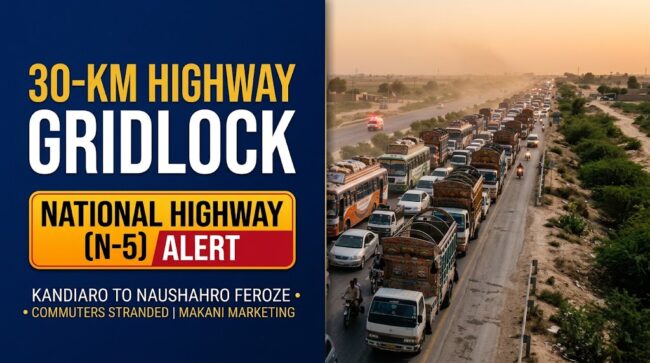 Massive 30-km Traffic Gridlock on National Highway (N-5) Strands Commuters for Hours