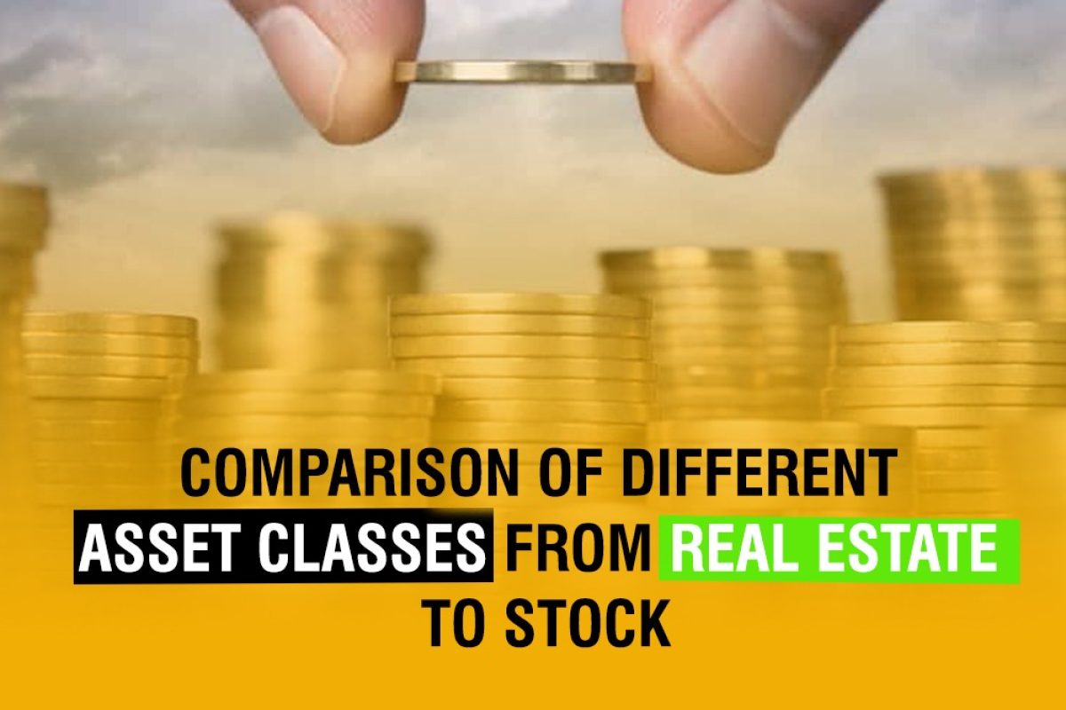 Comparison of real estate and stock investments showing a house and stock market graphs